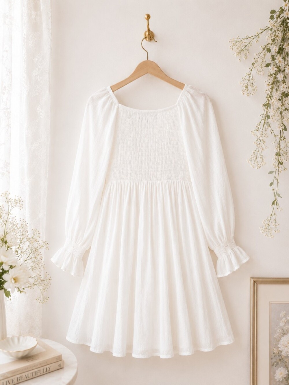 Lulus White Babydoll Mini Dress Size S Angelcore Cottagecore Romantic - Picture 6 of 7